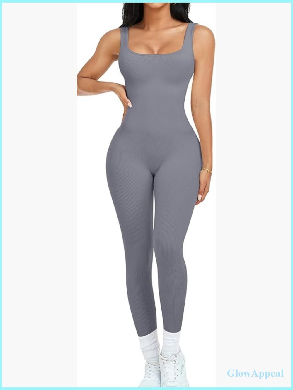 Sleeveless Square Neck Ribbed Seamless Yoga Romper Jumpsuit